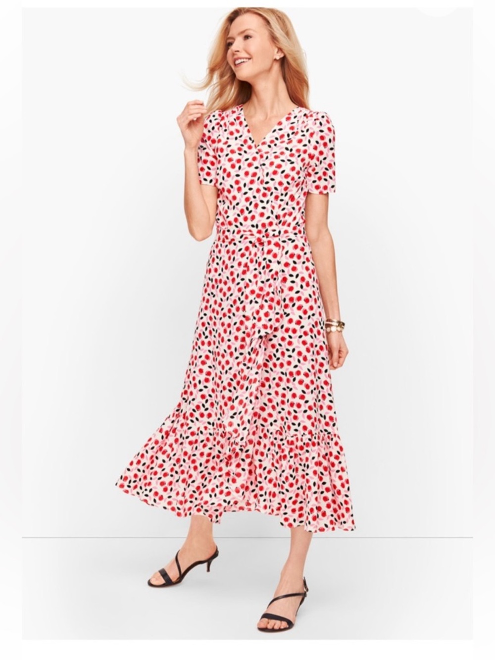 TALBOTS | Floral Tulips Print Cascade Wrap Midi Dress
